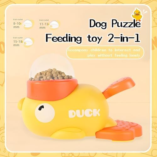 Interactive Dog Treat Dispenser Toy, Duck Shape Puzzle Feeder with Press Button and Rotating Design, Yellow and Orange, Slow Feeding Game for Dogs and Cats|B0GDTWSSXC