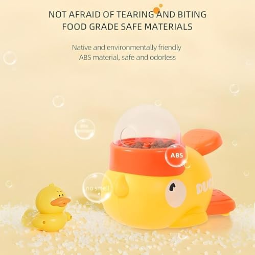 Interactive Dog Treat Dispenser Toy, Duck Shape Puzzle Feeder with Press Button and Rotating Design, Yellow and Orange, Slow Feeding Game for Dogs and Cats|B0GDTWSSXC