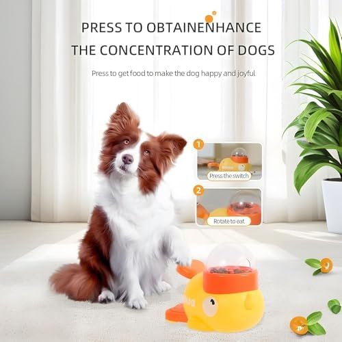 Interactive Dog Treat Dispenser Toy, Duck Shape Puzzle Feeder with Press Button and Rotating Design, Yellow and Orange, Slow Feeding Game for Dogs and Cats|B0GDTWSSXC