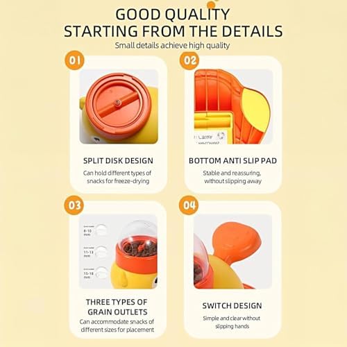 Interactive Dog Treat Dispenser Toy, Duck Shape Puzzle Feeder with Press Button and Rotating Design, Yellow and Orange, Slow Feeding Game for Dogs and Cats|B0GDTWSSXC